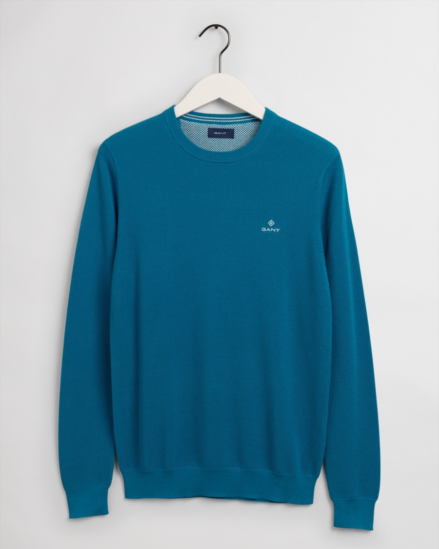 E&M Stores Gant Pique Crew Sweater Teal Wholesale