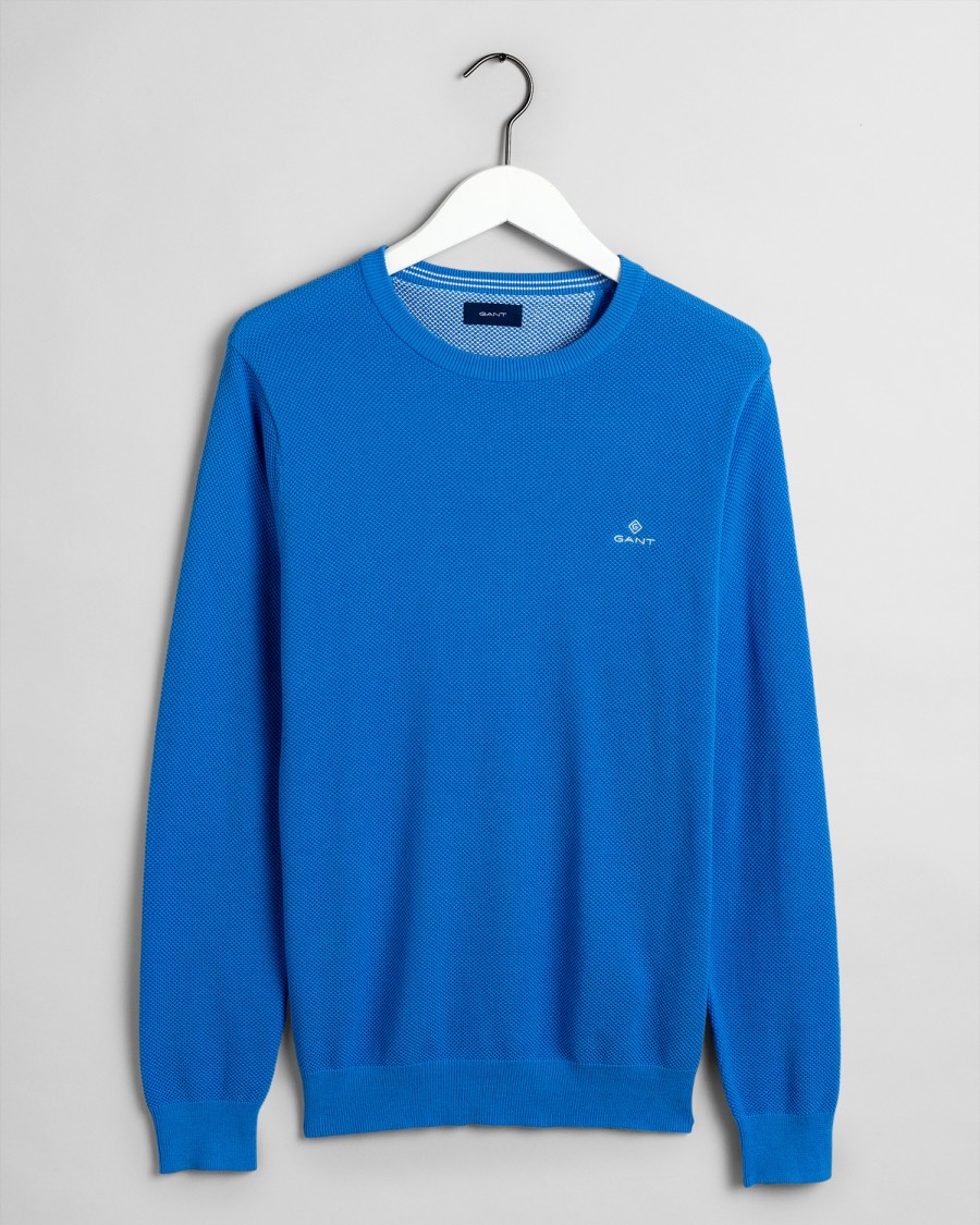 E&M Stores Gant Pique Crew Knit Blue Hot