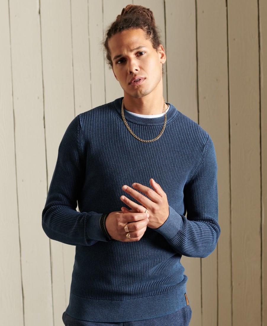 E&M Stores Super Dry Textured Crew Indigo Wholesale