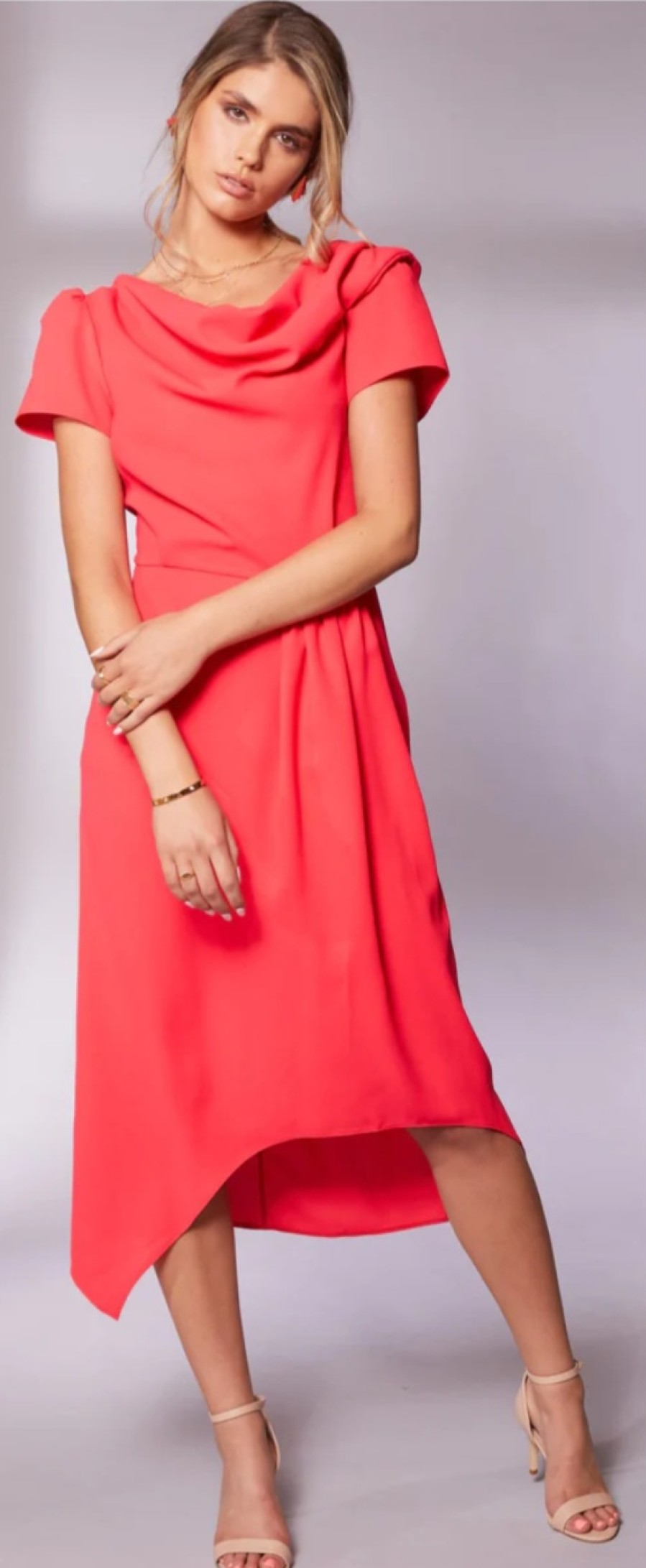 E&M Stores Drape Neck Dress Chilli Hot